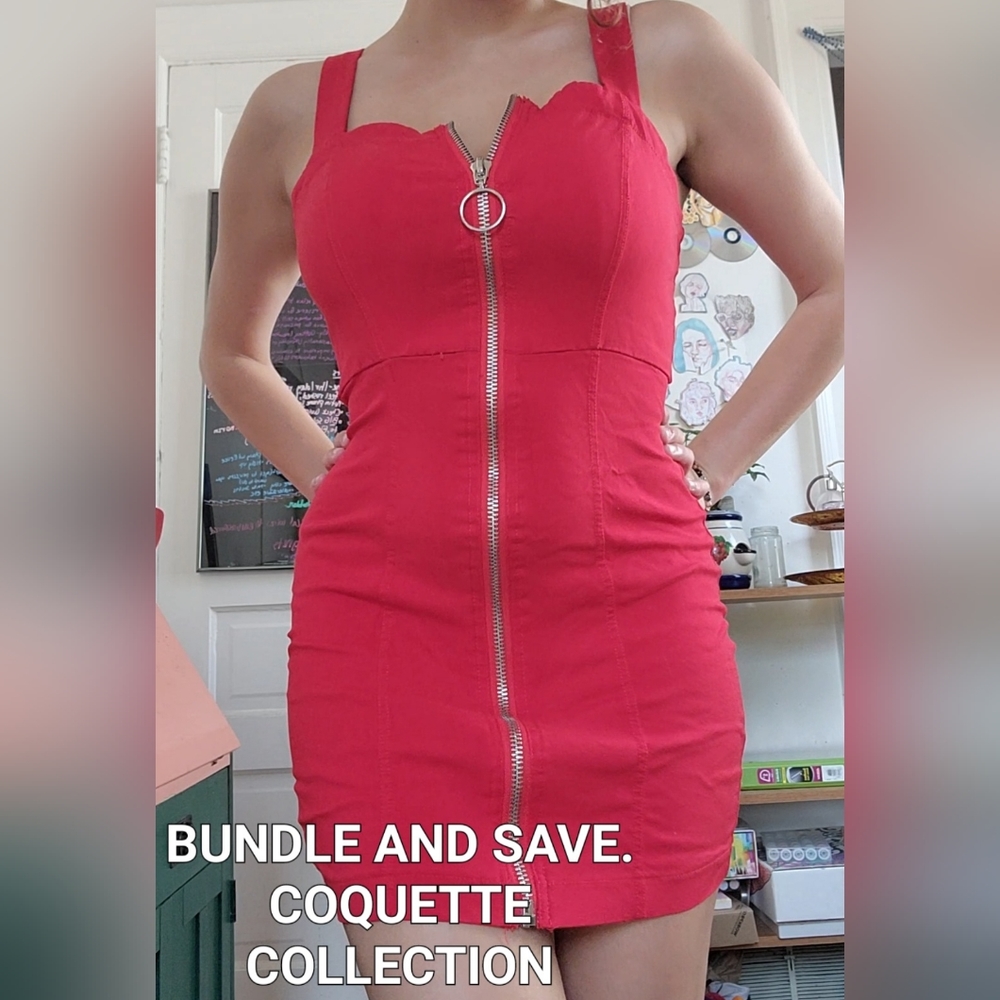 Bright red gogo style minidress